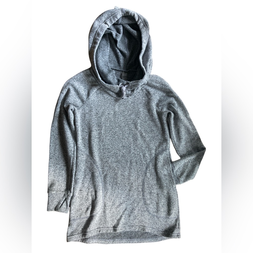 Lola By AFG Cowl Neck Tunic Hoodie Heather Gray Black Large Longline Athleisure